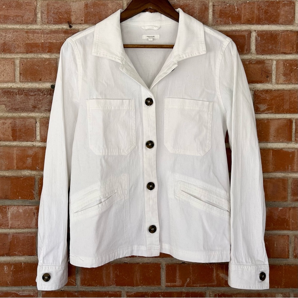 Sz S Maurices White Utility Jacket with Black Buttons